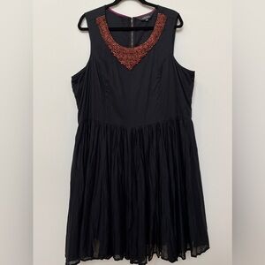Michel Studio Collection Flowy Black Sleeveless Cotton Dress Bead Embellishment